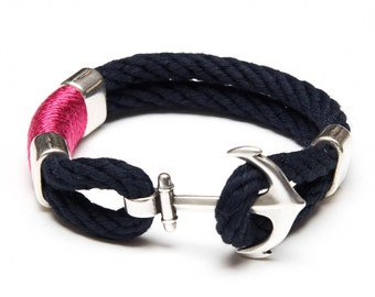 Nautical Rope Bracelet / Nautical Anchor Bracelet / Navy Blue Anchor Bracelet / Silver Pink Green Bracelet / Nautical Jewelry