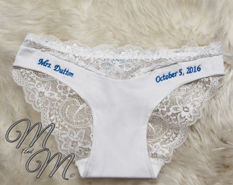 Monogram Bridal Lace Underwear - Personalized Bridal Lace Thong- Bridal Lingerie-Customized Bridal Panties- Honeymoon- Bridal Thong