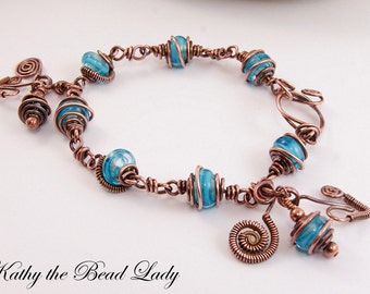 Lampwork Copper Wire Wrapped Bracelet-KTBL