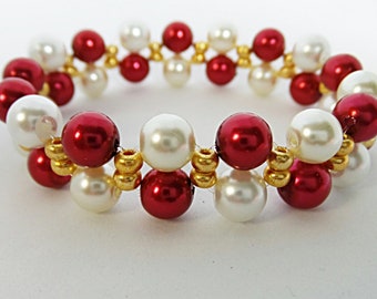 Delta Sigma Theta Sorority Bracelet, Red and White Woven bracelet, DST Bracelet, Beaded Stretch Bracelet, Delta Bracelet. Sorority Bracelet