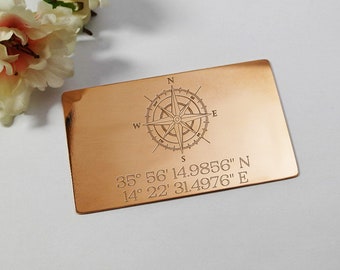 Copper coordinate gift personalised wallet insert personalised gift coordinate gift copper coordinate engraved copper wallet insert gift