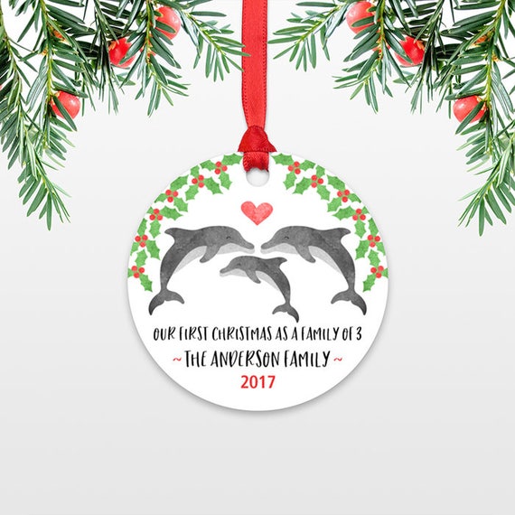 Dolphin New Parents Christmas Ornament Family Christmas Ornament Our First Christmas Baby Personalized Christmas Ornament Family of 3 Three