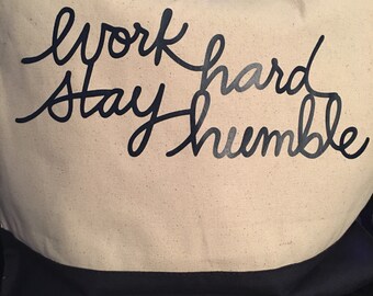 Canvas Tote Bag - Work Hard-Navy Blue