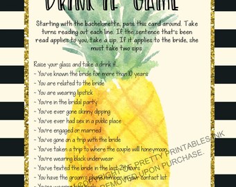 INSTANT DOWNLOAD printable bachelorette game / bachelorette drinking game / bachelorette party game / drink if game / pineapple bachelorette