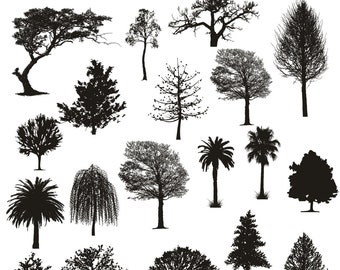 Tree Clipart, Tree Silhouettes Clipart, Family Tree Silhouettes Clipart, Nature Clip Art, Clipart Forest, Instant Download
