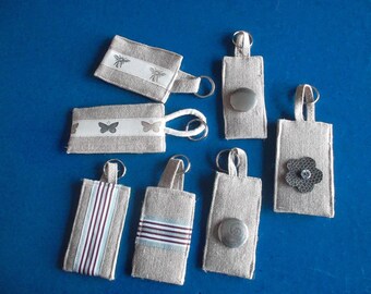 Decorative linen fabric or metal keychain
