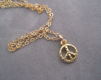 Peace Sign Charm - Gold Peace Sign Necklace - Tiny Peace Sign - Peace Charm - Charm Jewelry
