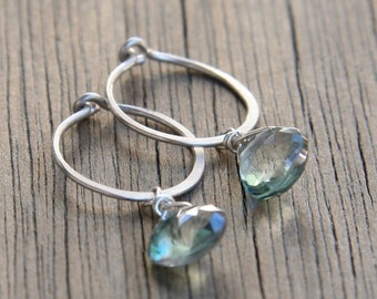 Silver Hoop and Mystic Quartz Earrings