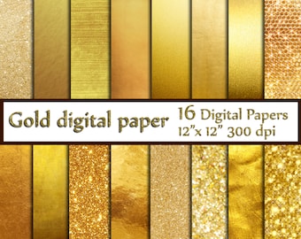 Gold Foil Digital Paper: "GOLD DIGITAL PAPER" Metallic Gold Digital Paper Gold Paper Gold Backgrounds Digital Gold Foil Paper