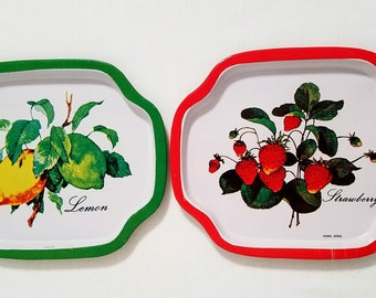 Small Metal Trays (2) Lemon and Strawberry Tip Tray Vintage Shabby