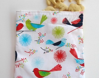 Spring and Summer Snack bag Reusable snack bag Sandwich bag with bright birds Earth day everyday Gift under 10 Picnic Lunch