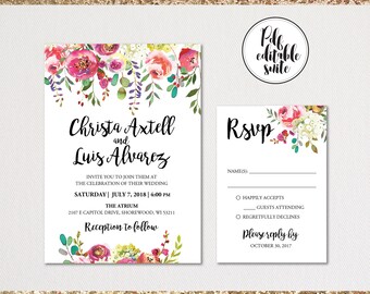 Wedding invitation template . Printable Wedding Invitation . Wedding Invitation Suite. Wedding Invitation Set. Printable PDF. Editable PDF