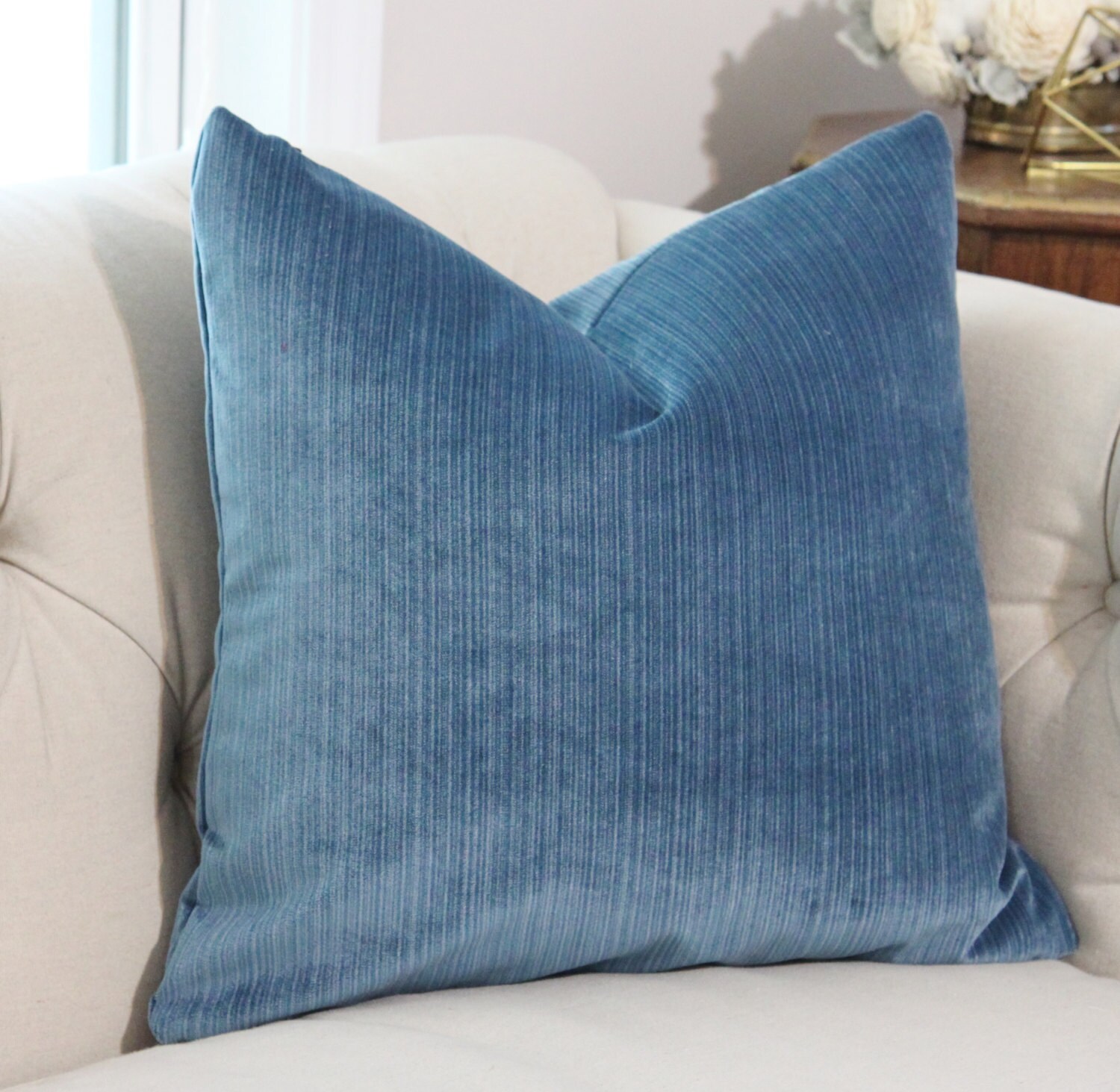 Navy Blue Pillow Midnight Blue Striped Velvet Pillow Cover