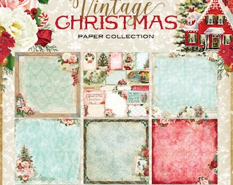Blue Fern Vintage Christmas Collection 12 x 12 Scrapbook Paper Pad Full Collection Pack 12 Sheets