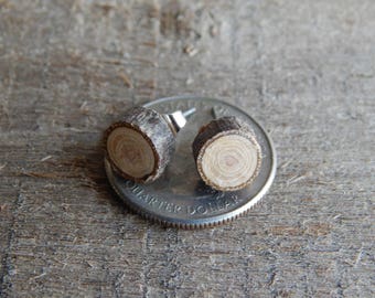 MINIATURE Rustic Magnolia Twig Wooden Stud Earrings by Tanja Sova