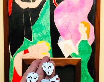 Henri Matisse inspired earrings, surreal face earrings