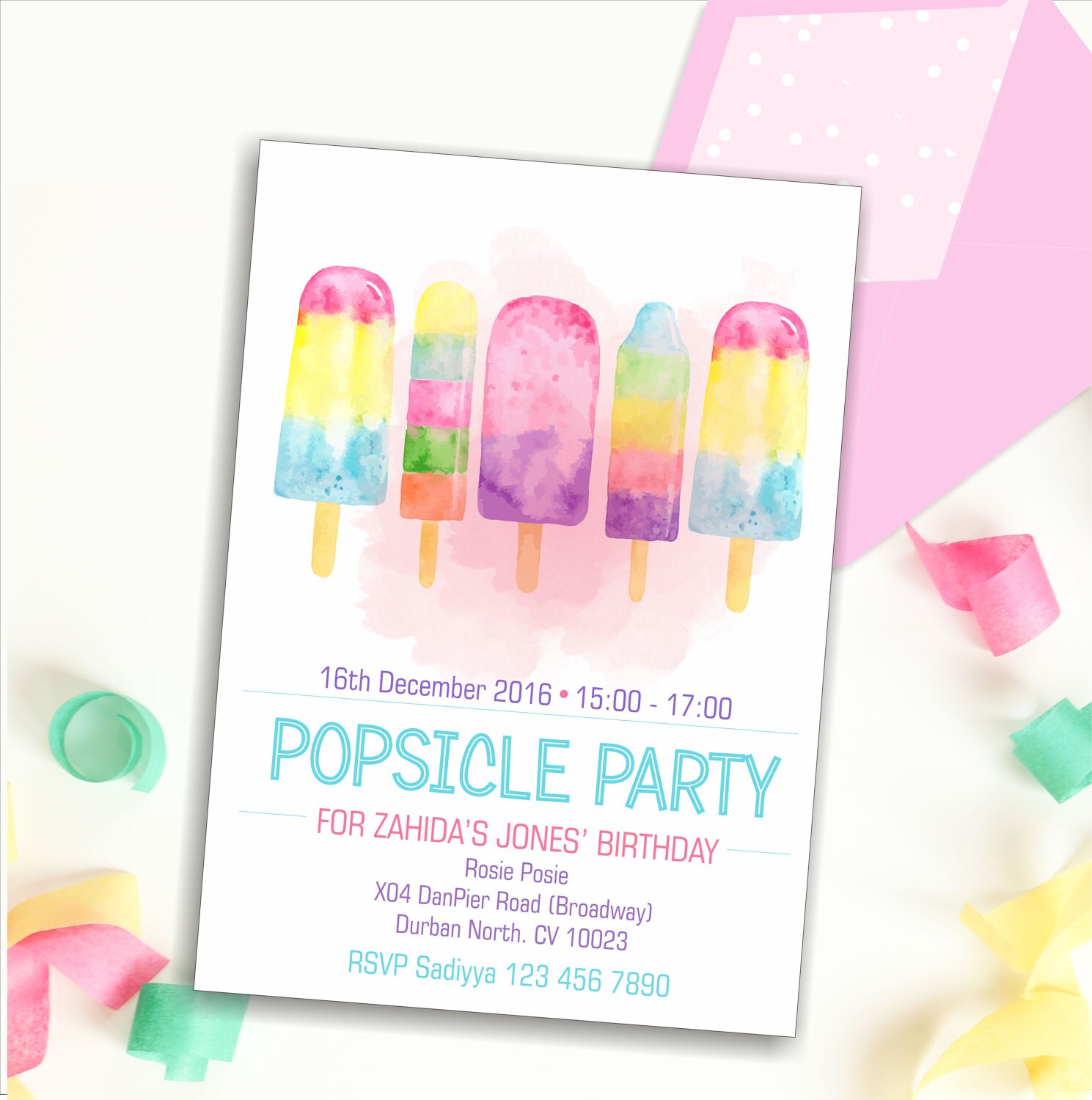 Popsicle Summer Birthday Invitation Girl Pink Popsicle Party