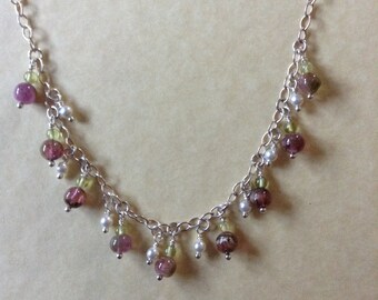 Pink Tourmaline and Peridot Necklace