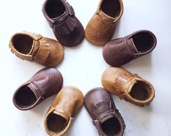 Distressed Leather Baby Moccasins