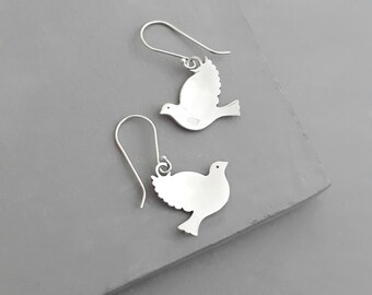 Sterling Silver Dove Earrings - Bird Earrings - Dove jewelry - Sterling Silver Earrings - Dangle Earrings - Bird Jewelry - High-Quality