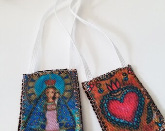 Our Lady of El Cobre Scapular - Handmade - Original Art by FLOR LARIOS