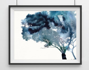 Watercolor Tree Art Print - Blue - Tree art Print - Home decor