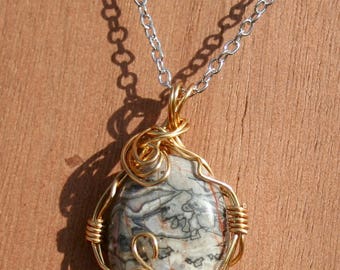 Crazy Black Lace Agate Wire Wrap Crystal Necklace