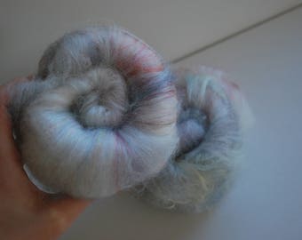Hand carded Batts, 2.6 oz, sw merino, cashmere, nylon, organic mohair, soy silk, firestar, blue, red,bright, handspun spinning,summer, beach