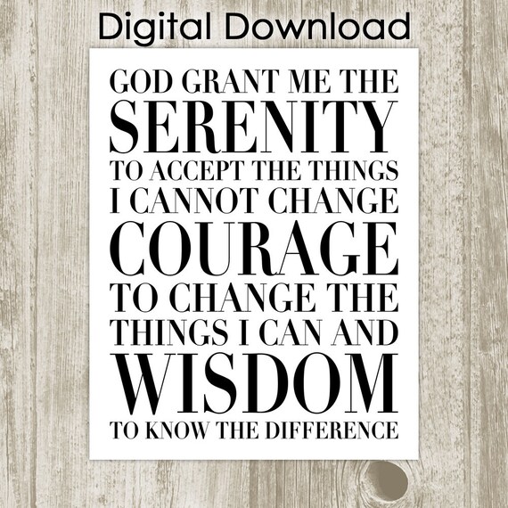 Serenity Prayer Wall Art Printable Black White Spiritual Art