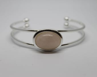 Rose Quartz Silver Cuff Bracelet