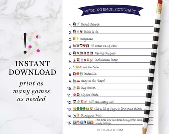 The ORIGINAL Wedding Emoji Pictionary- Bridal Shower Game- Instant Download- Print at Home: Navy Color