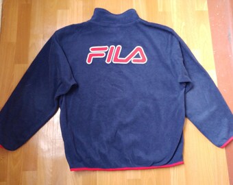 FILA sweatshirt, vintage blue fleece shirt, 90s hip-hop clothing, old school 1990s hip hop shirt, OG, gangsta rap, sewn, size L Large