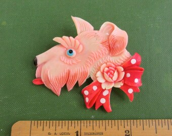 Celluloid Scottie / Scotty Dog Pin - Vintage Occupied Japan - Large Brooch