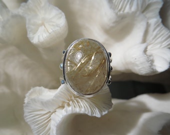 Golden Rutile Agate Ring Size 6.5