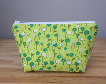 Extra Small Makeup Bag, Chartreuse Flowers, Floral Makeup Bag, Floral Cosmetic Bag