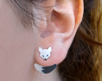 Ear Jacket Earrings, Ear jackets, Fox earrings, Dainty earrings, Sterling silver earrings, Women earrings, Gifts for women, Gifts for her