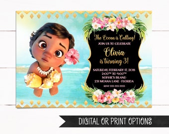 Baby Moana Invitation, Moana Invitation, Moana Birthday Invitation