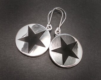 BLACK STAR SILVER Round Dangle Earrings