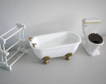 Dollhouse miniature bathroom set, dollhouse toilet, miniature toilet, 1 12th scale toilet, dollhouse bathroom set, miniature bathroom
