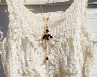 Delicate black and peachy pink necklace