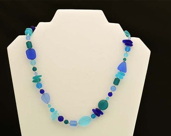 Blue sea glass necklace shades of blue sea glass jewelry seaglass jewelry beach glass unique necklace gift for mother wife sister friend