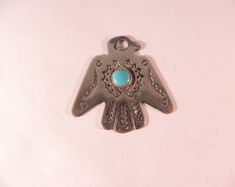 Vintage Thunderbird Pendant/Fob Native American Indian Navajo With Turquoise Setting