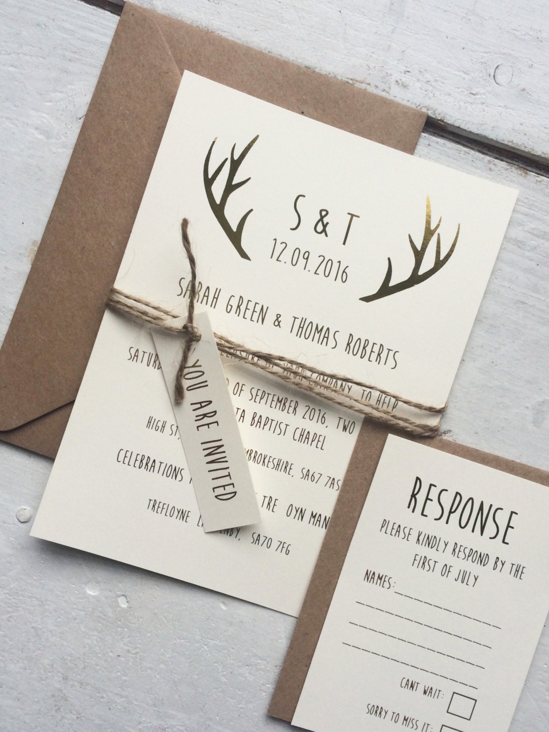 Gold foil rustic wedding invitation set rustic wedding gold