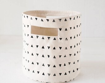Canvas basket, triangle print, black and white, storage basket, fabric bin, sizes available