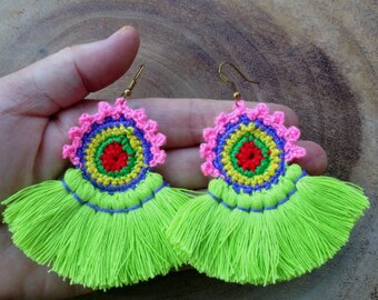 50% OFF Neon Apple Earrings,Neon Tassel Earrings, Handmade Crochet Earrings, Neon Tassel Earrings, Wholesale Jewelry, Earrings Handmade E073