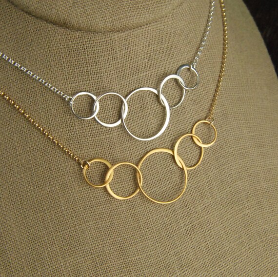 Five linked circles necklace in sterling silver or gold