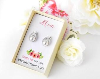 Mother of the Bride Gift, Earrings for Mom, Pearl Earrings, Wedding Gift, Gift for Mom, Jewelry for Mom, Swarovski Pearl Earrings K070