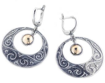 Silver and Gold Earrings, Sterling Silver Earrings, Silver Jewelry