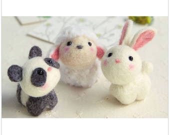 NEW 2017 Needle Felting Kit Three Little Pets By Hamanaka H441-481 Panda Rabbit and Sheep 小さなお友達 どうぶつたち
