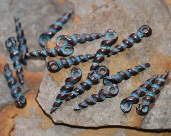 6 Greek Green Patina 17mm Tiny Shell Spikes - Greek Casting Bead